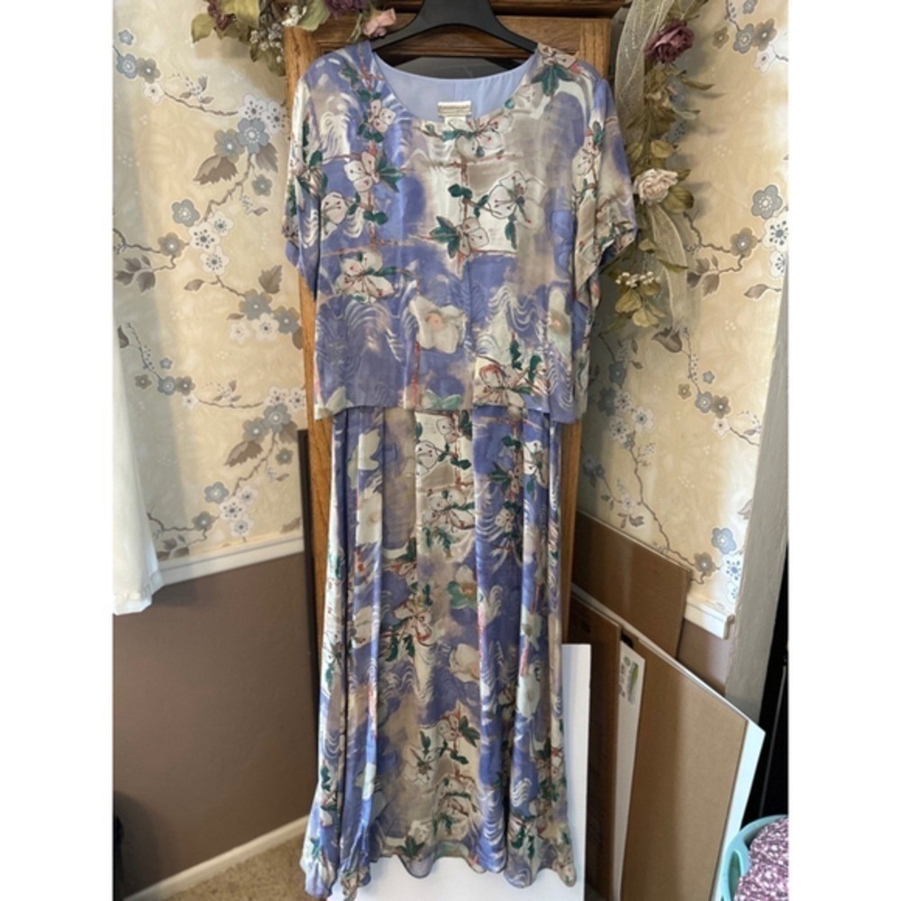 VINTAGE Coldwater Creek Dress Floral Blue Woman Size 14 Cottagecore GrandmaCore - Picture 2 of 14